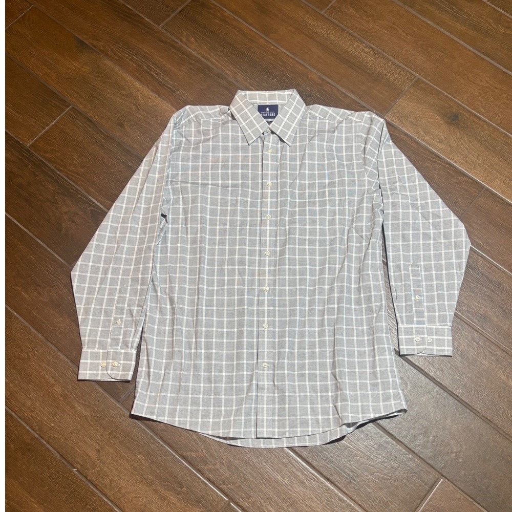 Stafford‎ Button Down Shirt 16.5 34/35 Grey Plaid Travel Performance Regular Fit